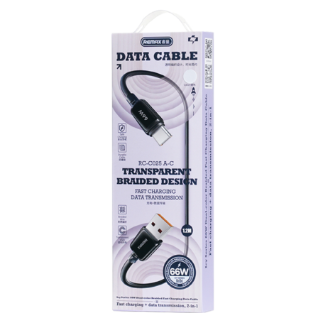 Câble USB / Type-C Charge Rapide 66W 1.2M REMAX Icy Series RC-C025 - Blanc