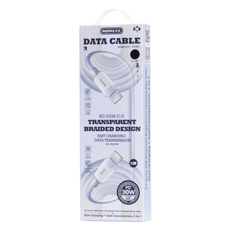 Câble Type-C / Type-C Charge Rapide 30W 1.2M REMAX Icy Series RC-C036 - Blanc