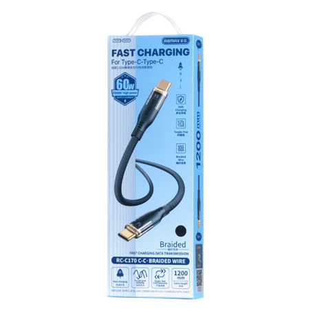 REMAX Type-C / Type-C Fast Charging Data Cable 60W 1.2M Explore Gen2 Series Cyberpunk Style RC-C170 - Black