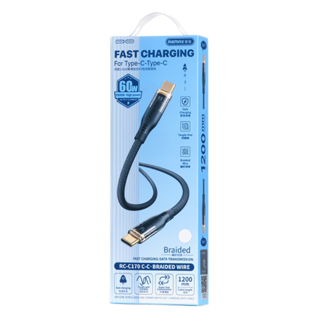 REMAX Explore Series Gen2 Cyberpunk Style RC-C170 60W Braided Fast Charging Type-C / Type-C Cable - 1.2M - White