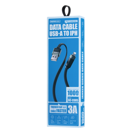 Câble USB / Lightning Charge Rapide 3A 1M REMAX Série Janker RC-C085 - Noir