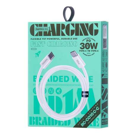 REMAX Chelectricy RC-C010 Series 30W Braided Fast Charging Type-C / Type-C Cable - 1M - White