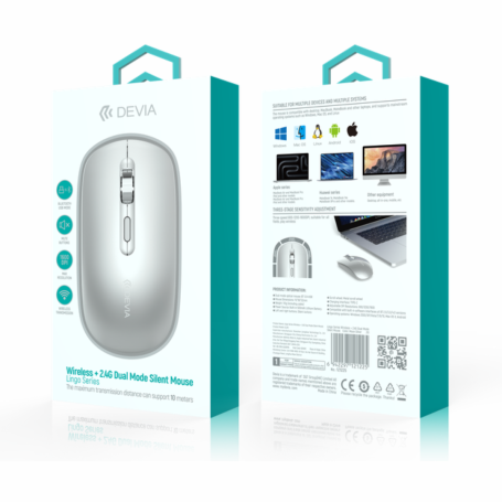 Lingo Series Wireless + 2.4G Dual Mode Silent Mouse - Bright Moon Silver