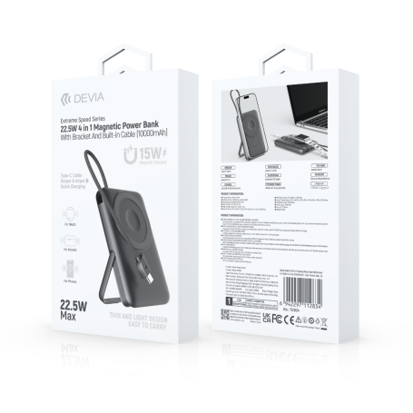 Power Bank Magnétique Sans Fil 10000 mAh 22.5W Devia Extreme Speed Series S28 - Gris Moderne