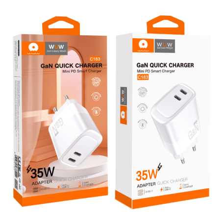 Adaptateur Secteur GaN EU 2 Ports Type-C 35W Blanc - C183 (WUW)