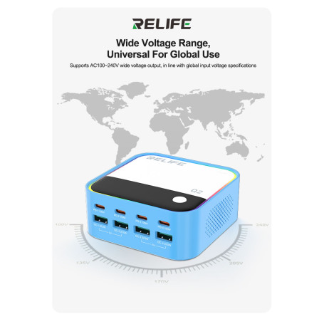 Chargeur GaN RELIFE Q2 120W à 8 Ports Bleu