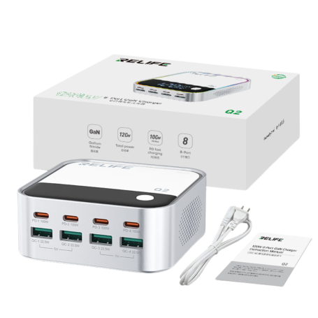 Chargeur GaN RELIFE Q2 120W à 8 Ports Gris