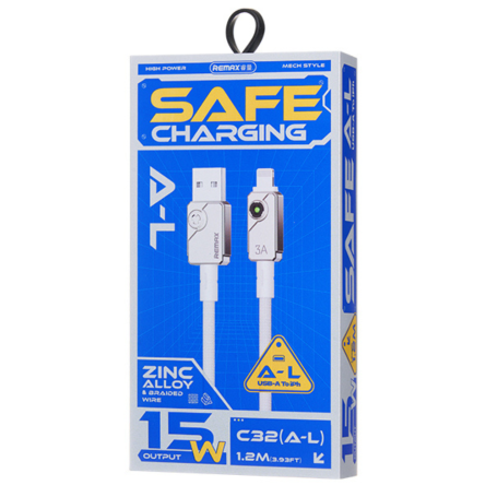 REMAX Swift C32 3A Fast Charging Braided Aluminum Alloy USB/Lightning Cable - 1.2M - White